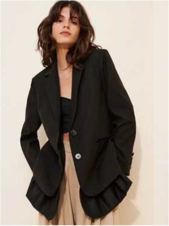 Anthropologie Jackets & Blazers - Anthropologie Mare Mare Black Oversized Women's Blazer with Ruffle Hem - Sz S